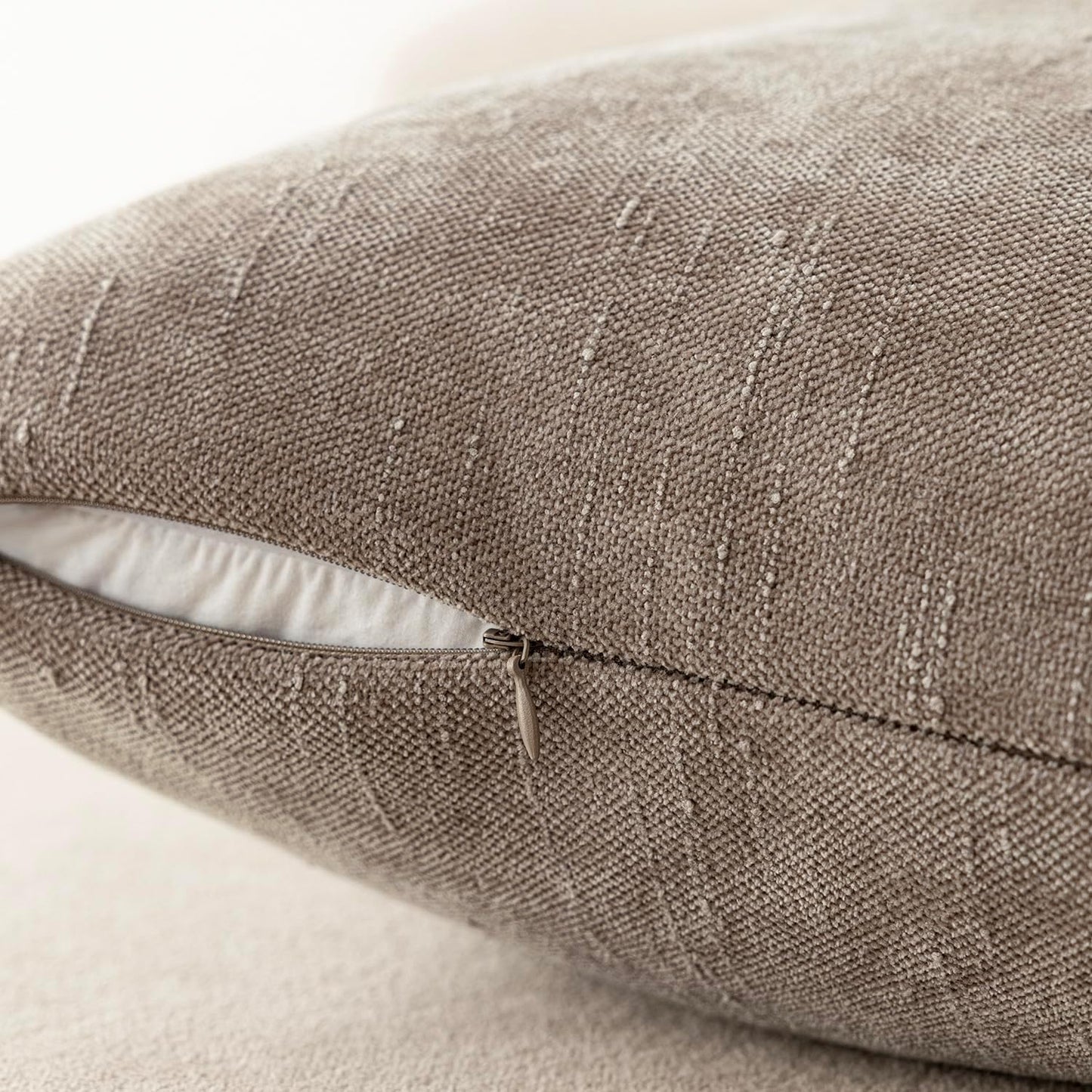 Foindtower Set of 2 Textured Chenille Throw Decorative Pillow Covers Square Accent Solid Cushion Cover Neutral Farmhouse Lumbar Pillow Case for Couch Sofa Bedroom Living Room 12x24 Inch,Light Taupe