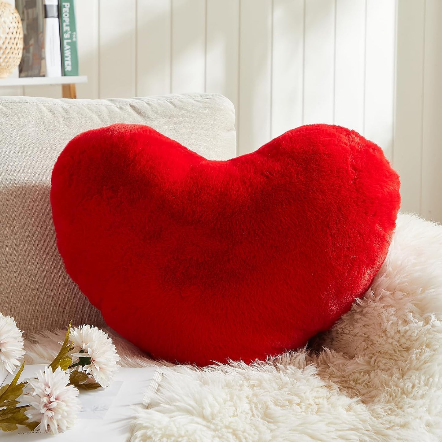 EastTree Heart Pillows, Red Heart Shaped Pillows, Love Throw Pillows Gifts, Ultra Soft Faux Rabbit Fur Small Cute Pillows, Women Girls Kid Room Decor 10x13 Inch