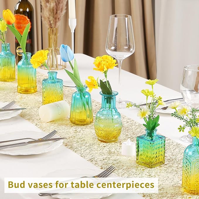 Glass Bud Vases in Bulk Set of 30 Pcs,Small Glass Vases for Flowers as Wedding Centerpieces for Tables,Clear Flower Vases Suitble for Wedding Decorations,Home Decor (Yellow Green, 30 pcs)
