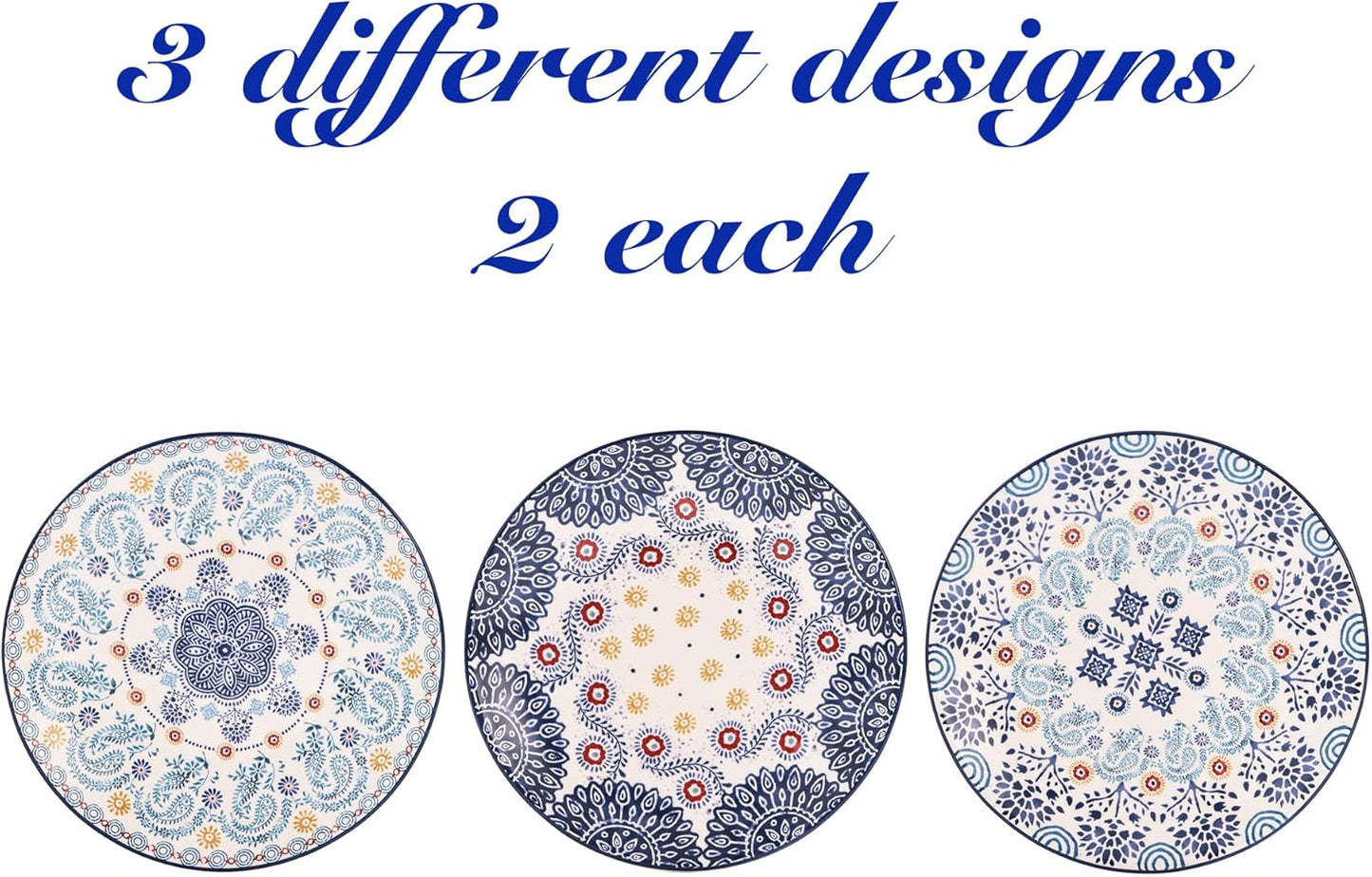 Bico Blue Talavera Appetizer Plates Set of 6, 6 Inch Small Ceramic Dessert Plates for Snacks, Salad, Tablescape, Microwave and Dishwasher Safe, Gift for Housewarming and Thanksgiving