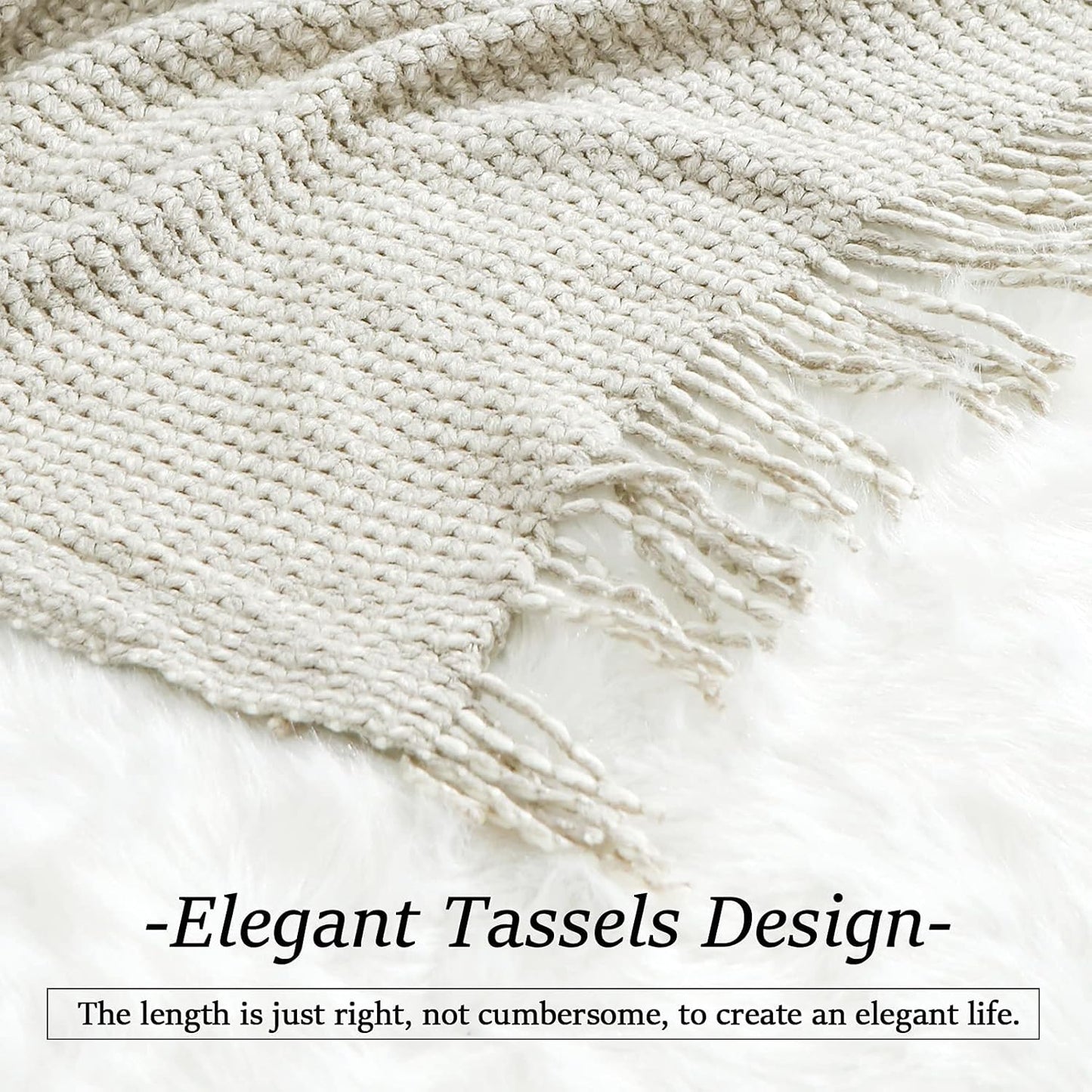 Blagic Grey and White Knit Throw Blanket with Tassel| Home Decor Blanket| Holiday Throw| Wrap Shawl Scarf, Lightweight Soft Cozy Warm Fluffy, Wheat Textured, 50" W x 60" L