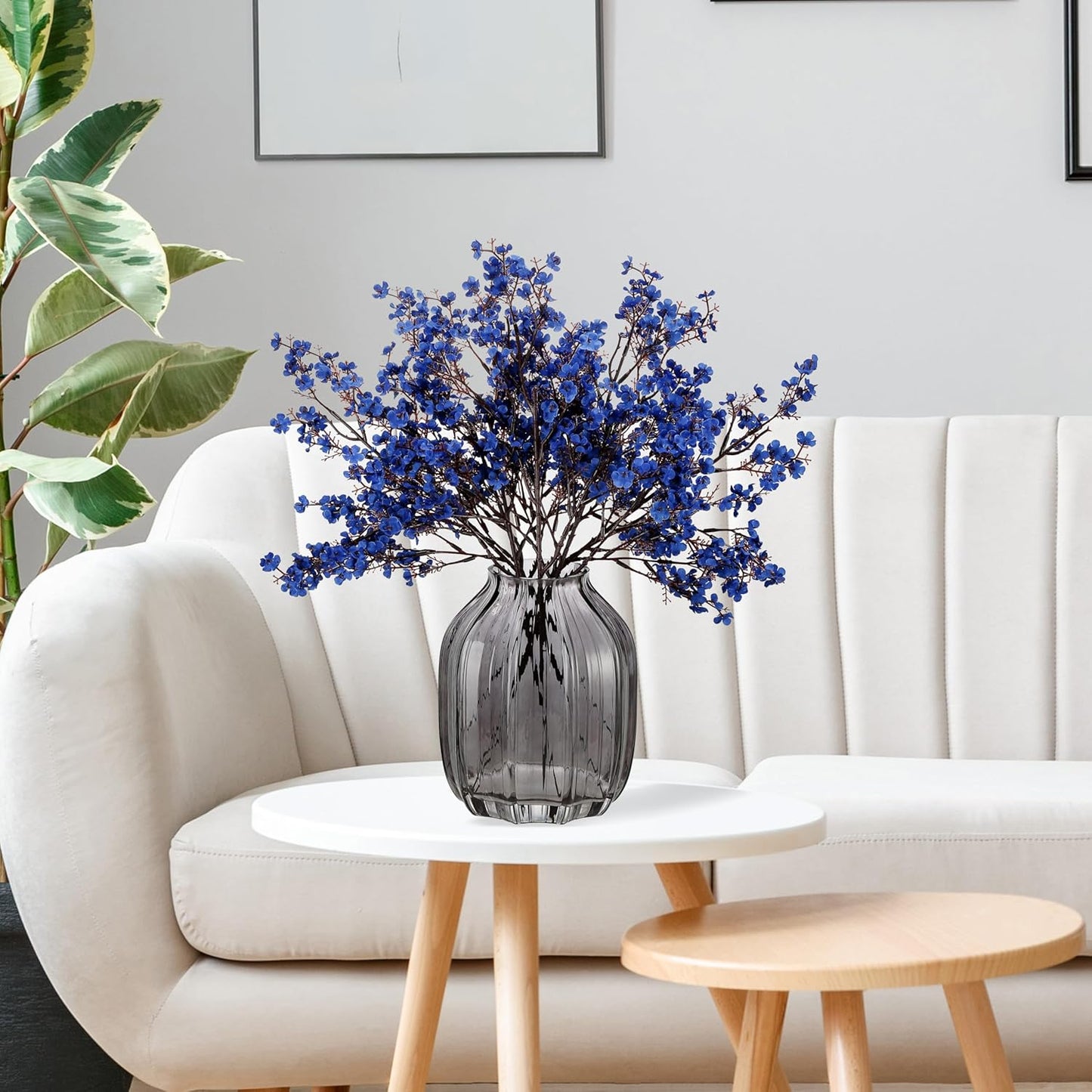 JAKY-Global Real Babys Breath Artificial Flowers Dark Blue 6 Bundle Vase Filler European Fake Silk Plants Decor Dresser Wedding Party Decoration Bouquets DIY Home Garden