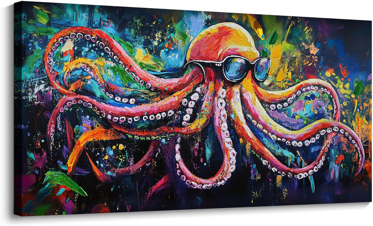 JEAWA Abstract Graffiti Wall Art, Large Size Funny Octopus Street Cool Pop Hand Drawn Texture Canvas Paintings for Living Room Bedroom Men Teenage Boy Game Room Picture Wall Decor 29x58 IN