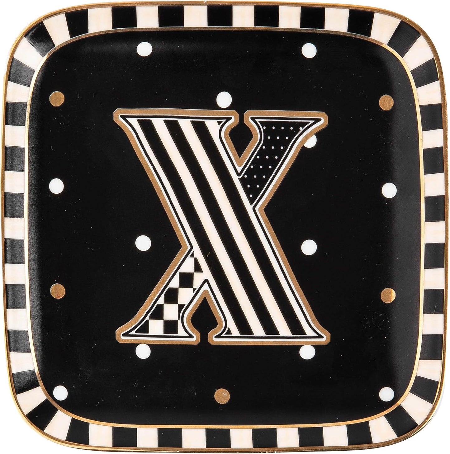 MACKENZIE-CHILDS Monogram Dish, Decorative Ceramic Letter Plate, 5 3/4" Square, X