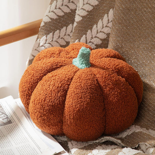 Kajaia 1 Pcs Simulated Pumpkin Pillow Plush 11 x 9.5 Inch 3D Cushion Fall Decorations Stuffed Throw Pillows Toy for Thanksgiving Christmas Halloween Bedroom Sofa Couch Supplies (Brown)