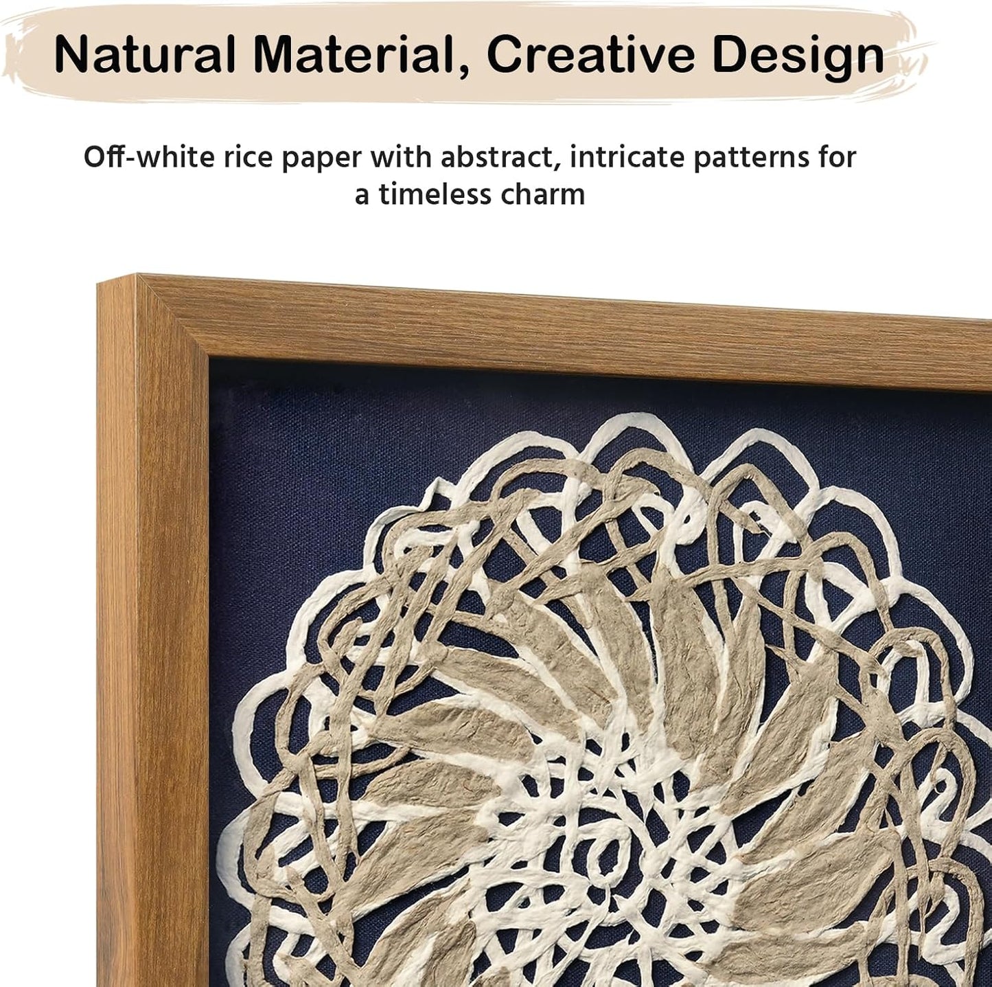 FOLKOR Framed Boho Wall Art for Living Room, 12" Natural Rice Paper Mandala Art Decor with Shadow Box, Bohemian Wall Hanging Panel for Bedroom Kitchen Shaby Chic Home Office Decoration