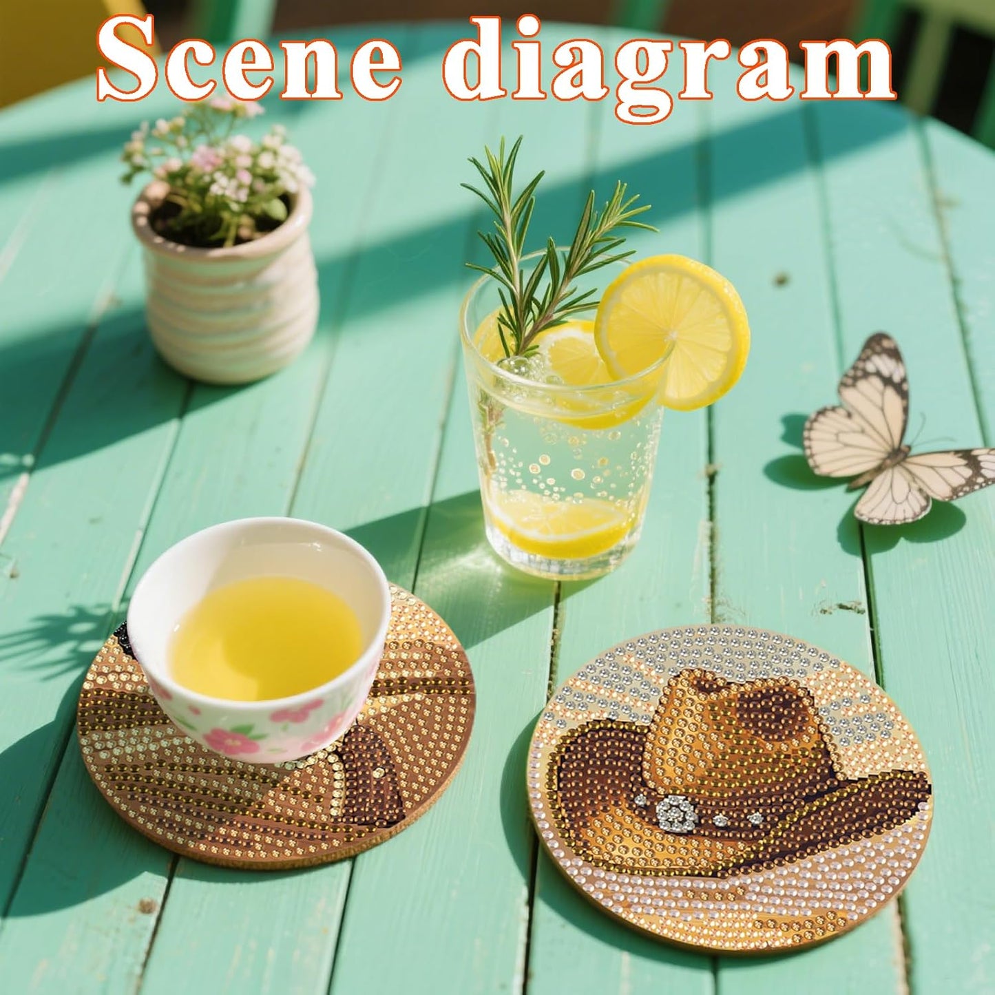 DOTSOPS 8pcs Diamond Painting Coaster with Holder 5D Diamond Art Kits for Adults Round Full Drill Beginners Gem Dots Craft Arts Supplies Party Home Decor Cowboy