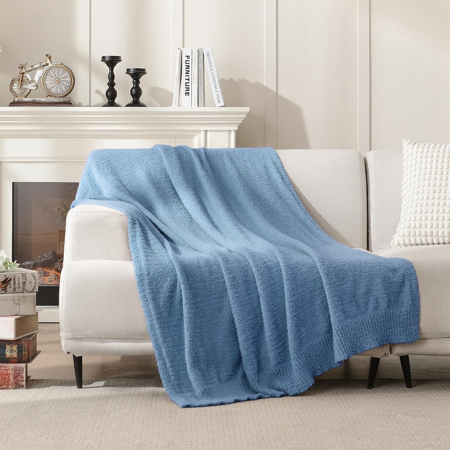 Knit Twin Size Bed Blanket Super Soft Warm Blanket for Bed Lightweight Cozy Plush Fuzzy Blanket for Couch Sofa 60x80 Inches Dusty Blue