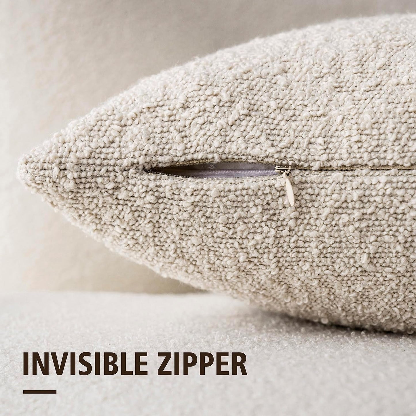 Foindtower Decorative Boucle Throw Pillow Covers Accent Solid Pillow Cases Cozy Soft Textured Couch Cushion Case for Chair Sofa Bedroom Living Room Home Decor 22 x 22 Inch,Light Beige