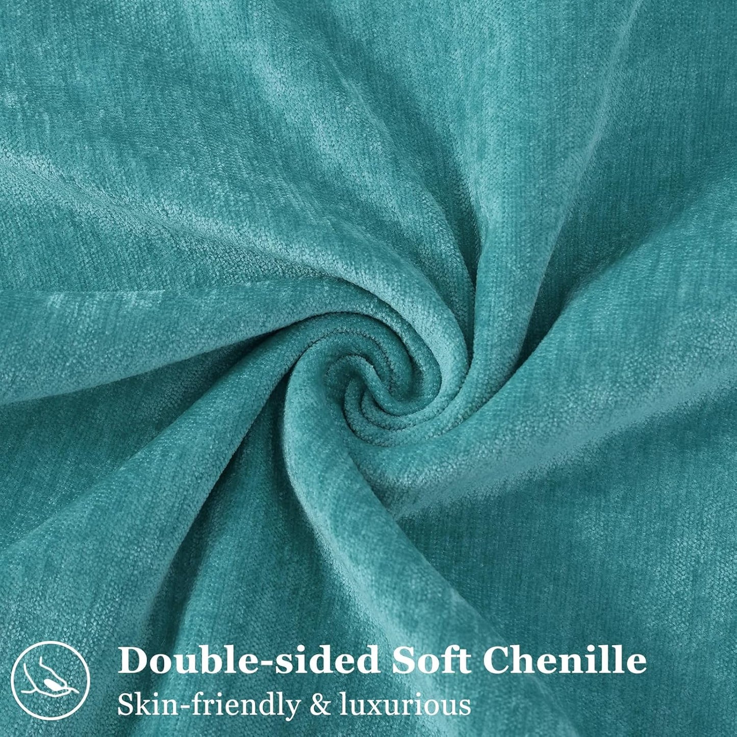 decorUhome Couch Throw Pillow Covers 18x18 Set of 2, Decorative Soft Euro Neutral Chenille Pillow Covers with Elegant Design for Sofa Bed Living Room Home Decor, Teal