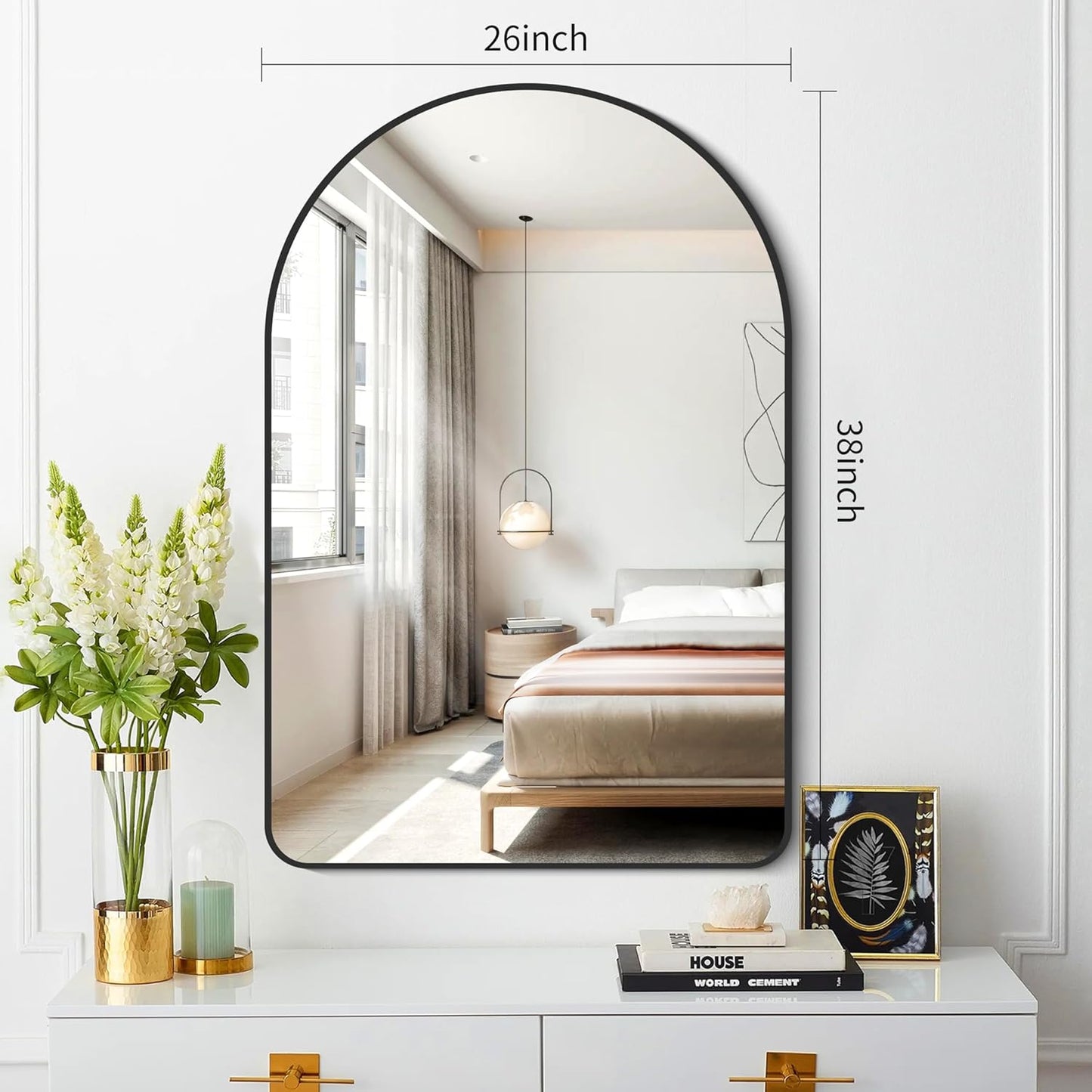 FORBATH Arched Bathroom Mirror 26x38 Inch, Bathroom Mirror Wall Mounted Modern Black Aluminum Alloy Frame Decor Dresser Mirror for Bedroom Living Room Entryway, Hanging or Leaning Against Wall