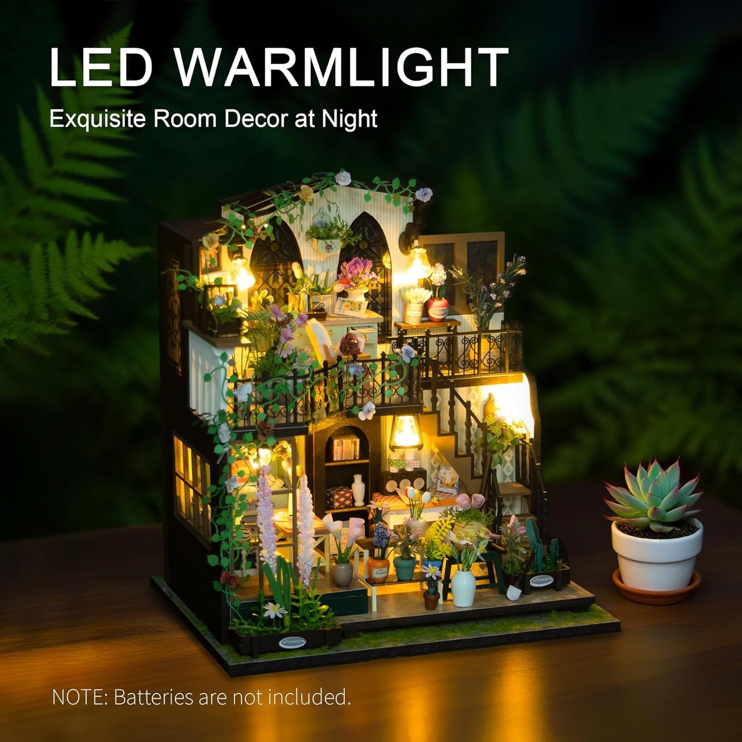 DIY Miniature Dollhouse Kit, Mini House Building Kit for Adults, Tiny House Making Kits with LED Light, Hobby Craft Christmas Decorations Birthday Gifts for Adults (Flower House)