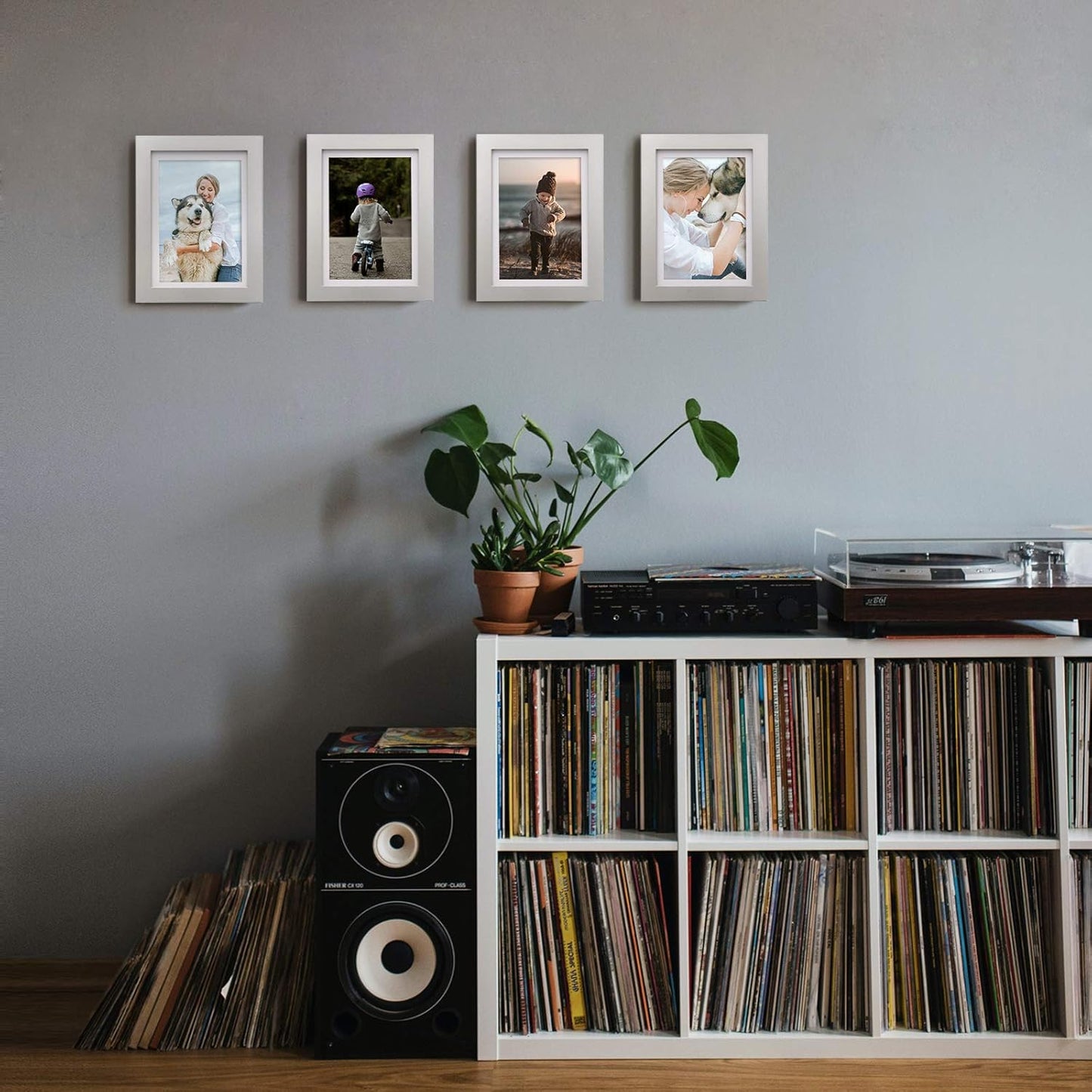 KINLINK 5x7 Picture Frame Light Grey, Solid Wood Frames with Acrylic Plexiglass for Pictures 4x6 with Mat or 5x7 without Mat,Tabletop and Wall Display Photo Frame Set of 4