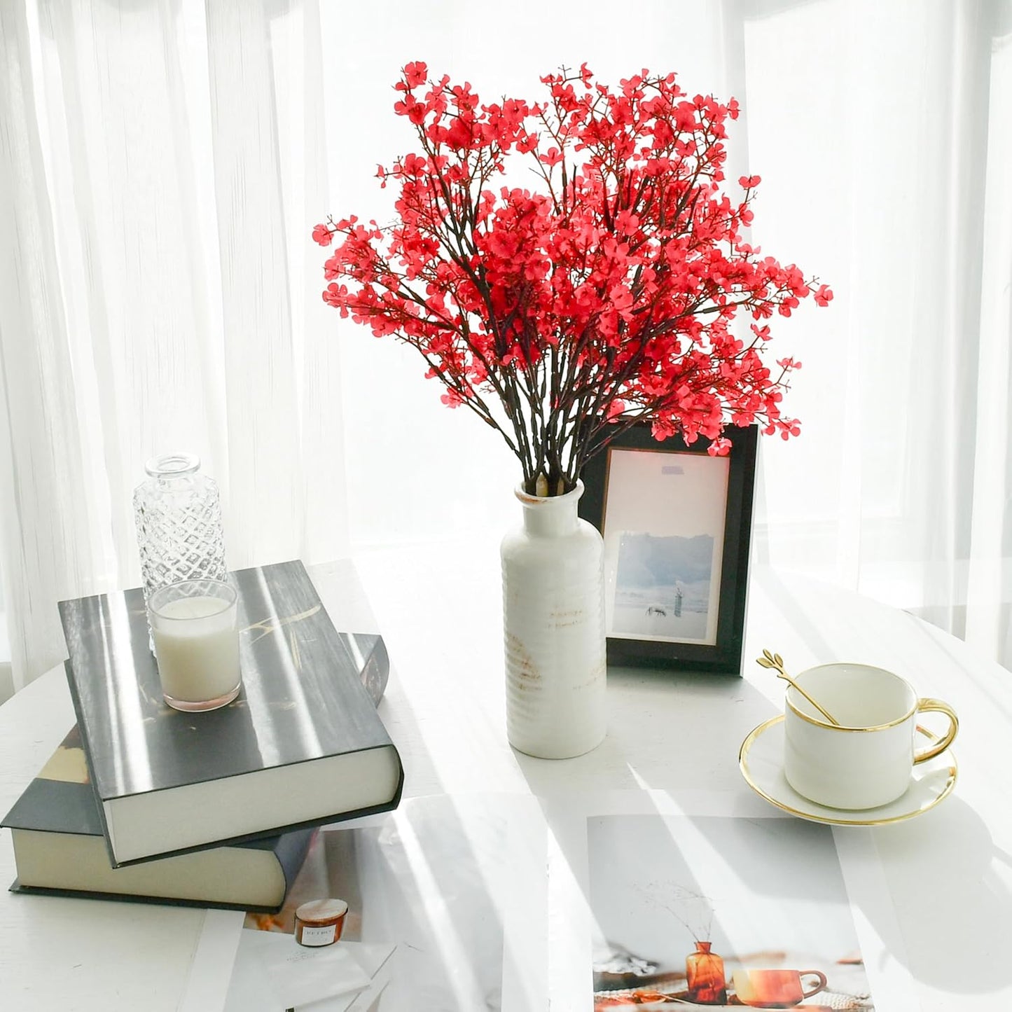 Mandy's Hot Pink Artificial Baby’s Breath Flowers 6 Bundles Silk Gypsophila with Bendable Stems for Fall Centerpiece Wedding Decor and Table Arrangements