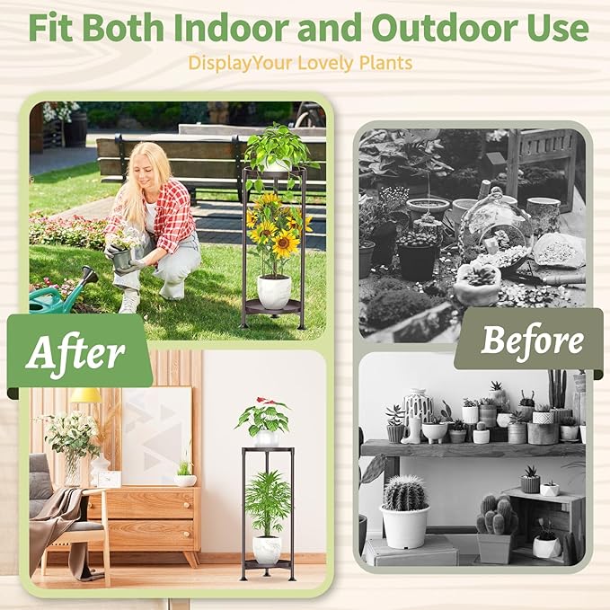 KMOTASUO 2 Tier Plant Stand Indoor for Large Tall Heavy Duty Planter, Multiple Sturdy Metal Flower Corner Rack for Narrow House Floor, Iron Vertical Level Round Orchi Holder Organizer, Bronze