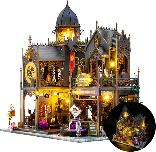 DIY Miniature Dollhouse Kit, Mini House Building Kit for Adults, Tiny House Making Kits with LED Light, Hobby Craft Christmas Decorations Birthday Gifts for Adults (Magic Castle)