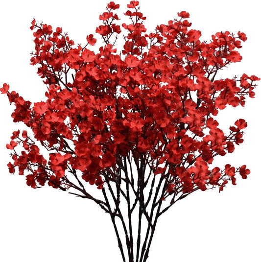 Mandy's Red Artificial Baby’s Breath Flowers 6 Bundles Silk Gypsophila with Bendable Stems for Fall Centerpiece Wedding Decor and Table Arrangements