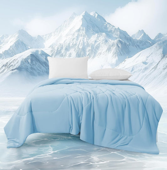 MASVIS Cooling Comforter Queen Size - Blue Lightweight Summer Cooling Blanket for Hot Sleepers Night Sweats, Double-Sided Cool Touch Soft Breathable Comforters, Q-Max 0.4 Cold Tech Ice Blanket 90"x90"
