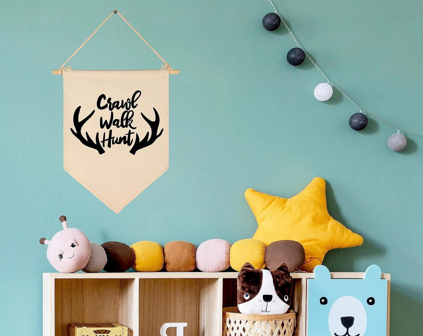 Crawl Walk Hunt,Woodland Deer-Flag Sign Gifts for Baby Newborn Boys Girls Kids-Banner Wall Decor Present for Nursery Bedroom Playroom Front Door-Baby Gift Shower-New Home Birthday Christmas Gift