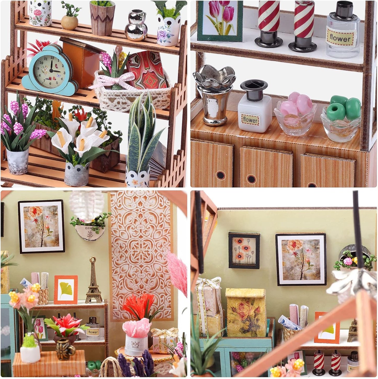 GuDoQi DIY Miniature Dollhouse Kit, Tiny House with Furniture, 1:24 Scale, Handmade Gift for Birthday Christmas Day, Jenny Greenhouse Flower Shop