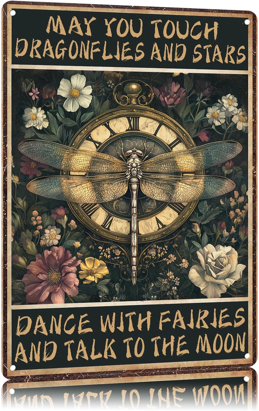 Funny Sign May You Touch Dragonflies And Stars Dragonfly Metal Tin Sign Retro Wall Decor for Kitchen Cafe Garage Gate Bar Garden 12×8 Inch
