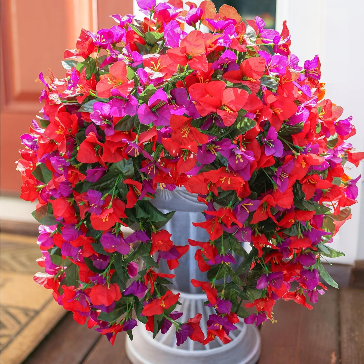 HyeFlora Bougainvillea Artificial Hanging Flowers Plants for Outdoors Decoration, 2pcs Fake Flowers Bougainvillea Vines Realistic UV Resistant Silk Flower for Outside Planter Porch Patio Yard Urn, Mix