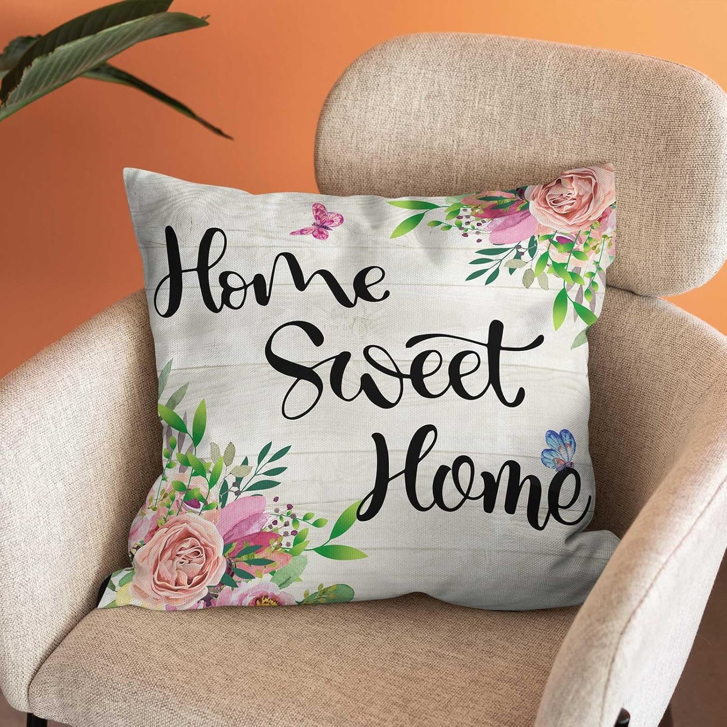 Home Sweet Home Spring Flower Throw Pillow Cover,Flower Farmhouse Decor Pillow Covers Decorative Sofa Pillow Case 18x18 Inch