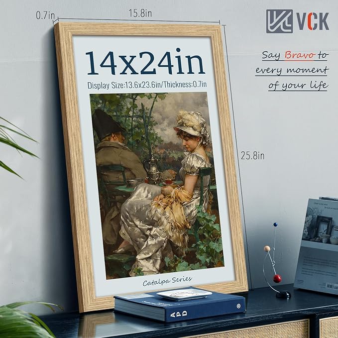 VCK 14x24 Picture Frame Set of 3 - Oak, Natural Solid Wood, Exclusive Wood Grain Poster Frame, Wall Hanging