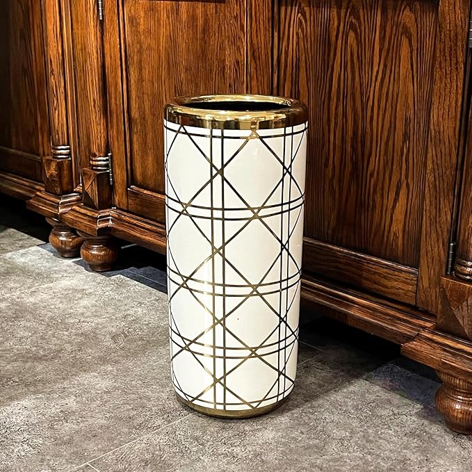 ZOEJADE Porcelain Ceramic Umbrella Stand Umbrella Holder Modern Style Floor Vase for Storing Canes Walking Sticks for Entryway Indoor 18'' High