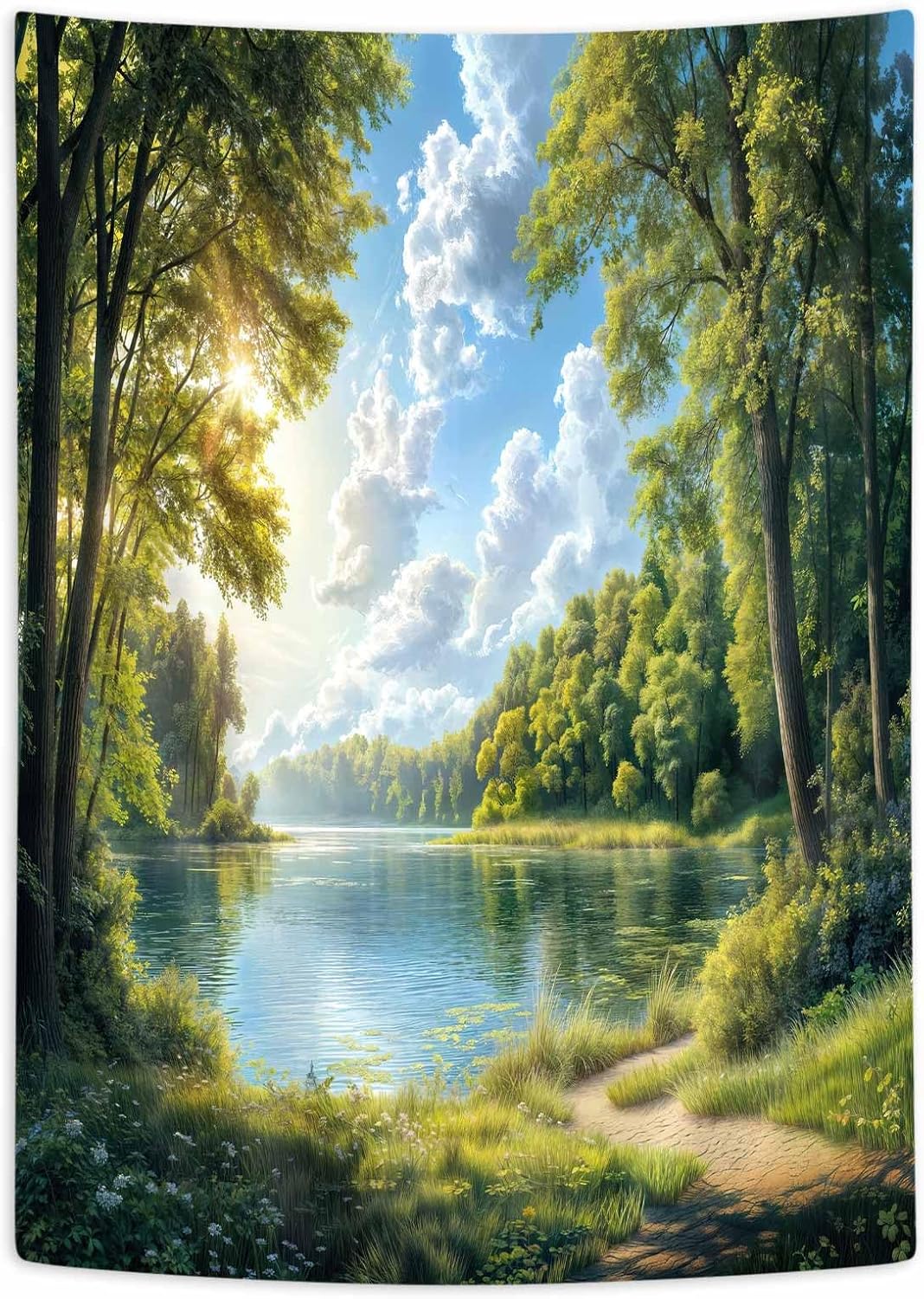DYNH Nature Lake Forest Tapestry,Park Scenery Water Tree Sky Cloud Wall Tapestries,Countryside Field Landscape Vertical Wall Hanging for Classroom Bedroom Living Room Dorm Office Aesthetic,40X60IN