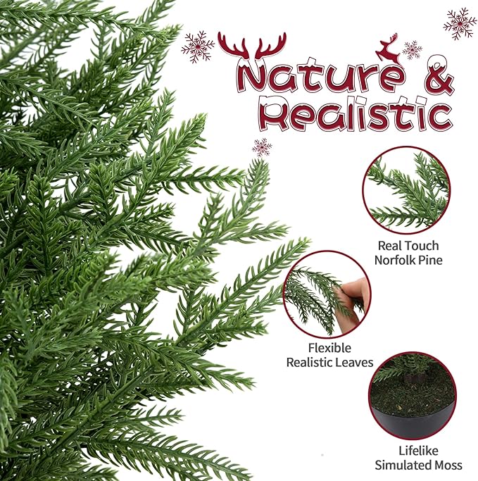 3FT Artificial Norfolk Pine Christmas Tree Real Touch Faux Tree with Black Pot, Realistic Indoor Holiday Decor for Christmas Entryway, Living Room & Office