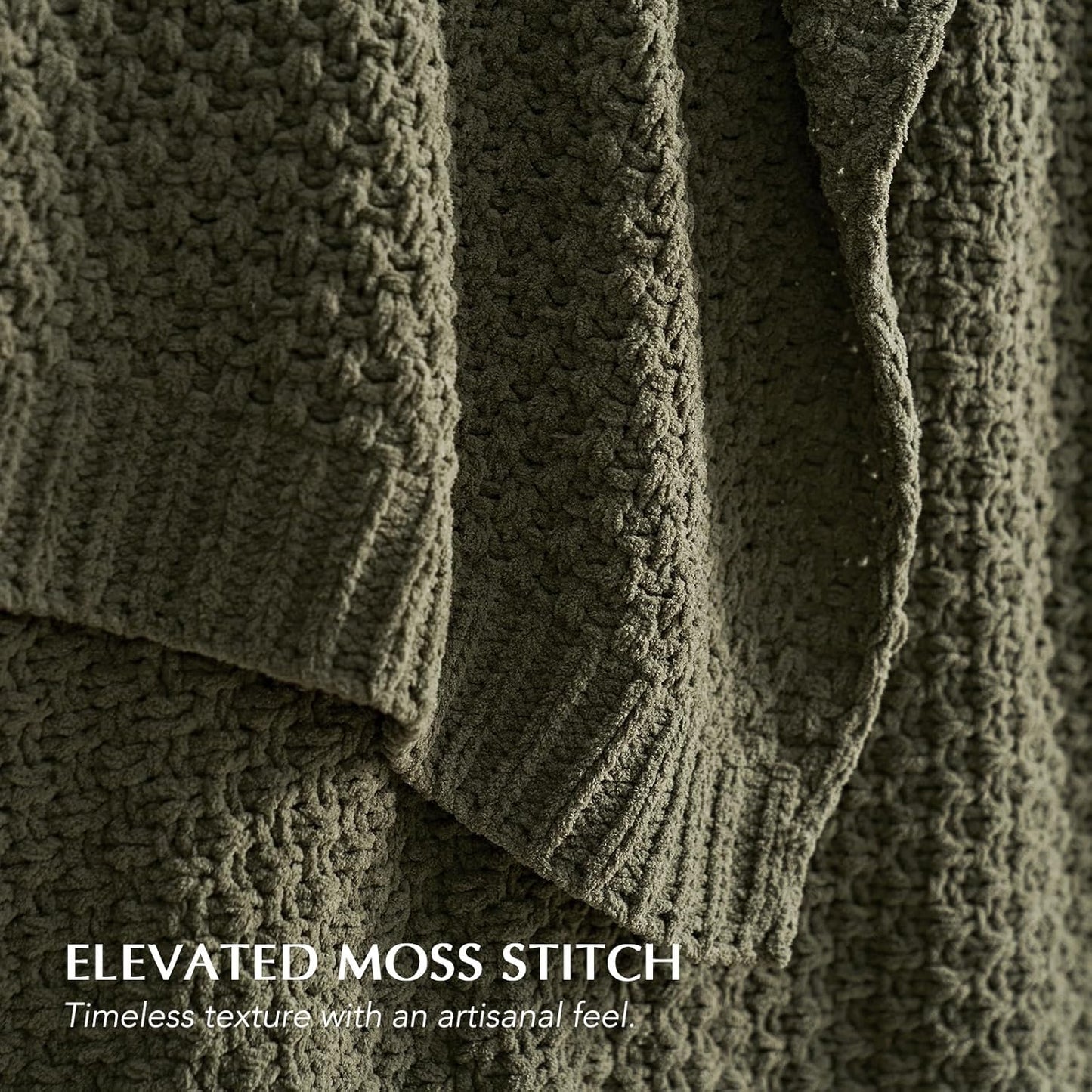 EVERGRACEHOME Chunky Chenille Knit Throw Blanket for Couch, Soft Luxurious Moss Stitch Blankets for Bed, Cozy Decorative Farmhouse Knitted Throws for Sofa, Olive Green, 50" x 60"