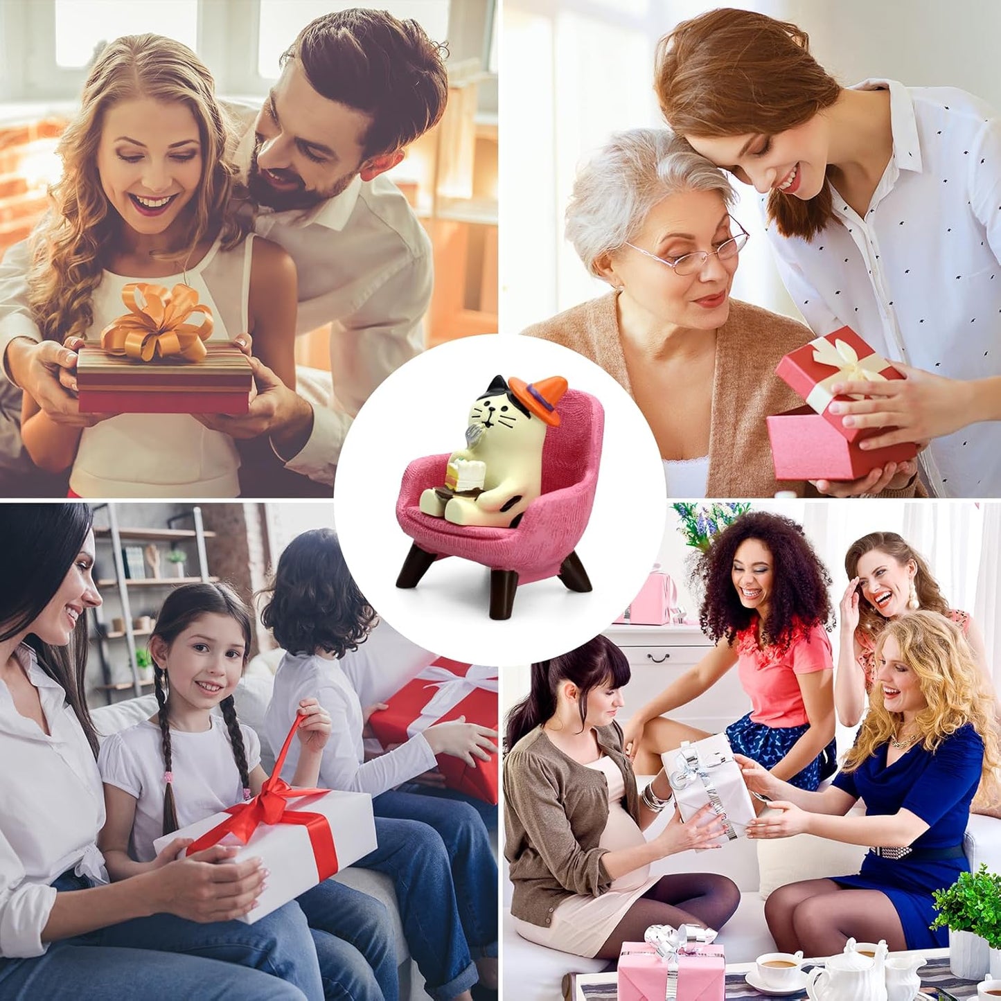 Cute Mini Cat Eating Cake Figurine Resin Cat for Office, Home Decoration Perfect Cute Cat Gift for Cat Lovers - Pink Sofa