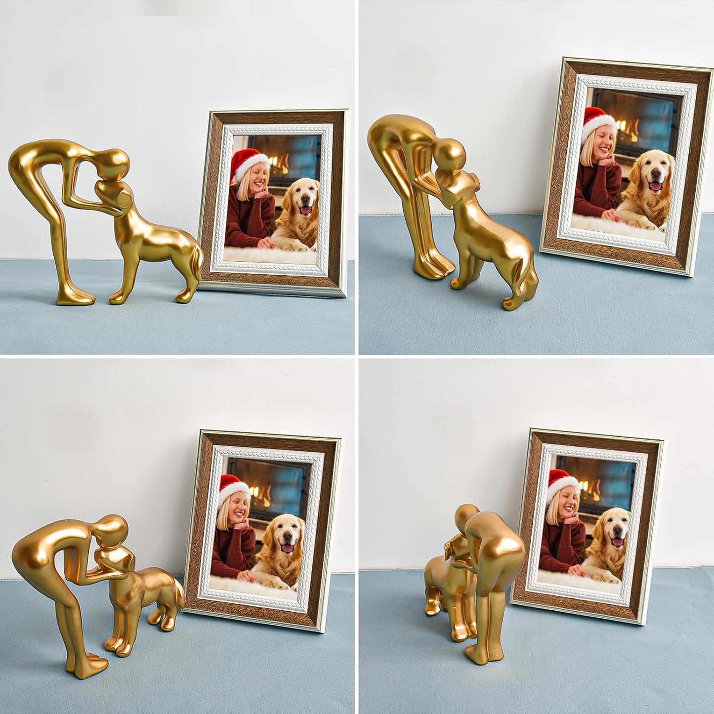 Cute Pet Sculpture Home Decor Man and Dog Statue Decoration for Office、Living Room、Bedroom、Home， Memory Gifts for Dog Lovers (Golden)