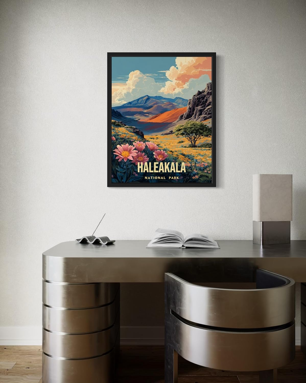 Haleakala National Park Art Print Poster, Vintage Retro Pop Art Travel Wall Art Bedroom Bathroom Living Room Decor 185 (Haleakala, 24 x 36 inches, Black Frame)