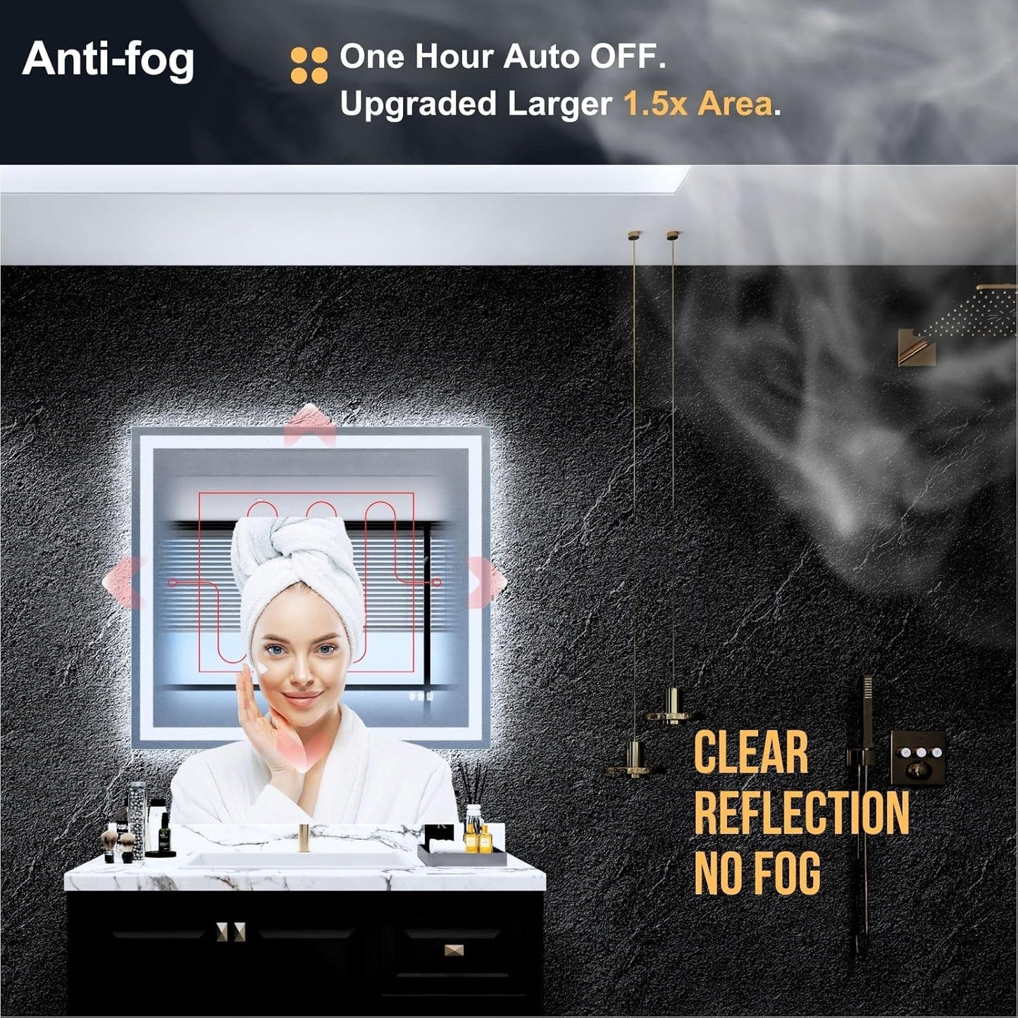 LED Bathroom Mirror 55"x 30",Front Lit and Backlit Bathroom Mirror with Lights,Stepless Dimmable,Anti-Fog, Shatter-Proof, Memory, 3 Colors Lighted Vanity Mirror (Horizontal/Vertical)