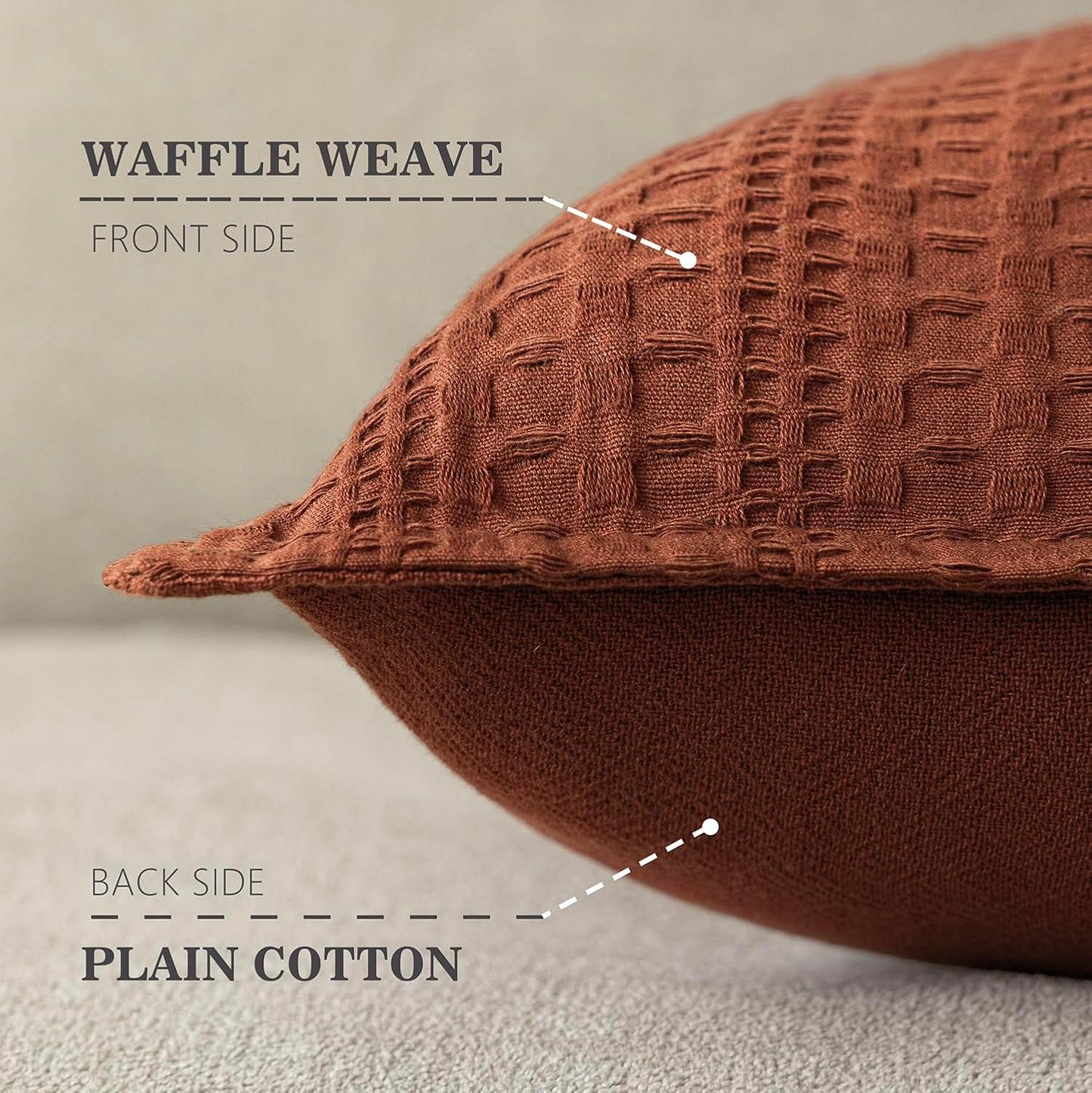 Foindtower Set of 2 Decorative Cotton Waffle Weave Lumbar Throw Pillow Covers Euro Shams Cushion Covers Accent Pillowcase for Bed Couch Sofa Bedroom Living Room Home Decor 12×20 Inch Fall Rust Orange