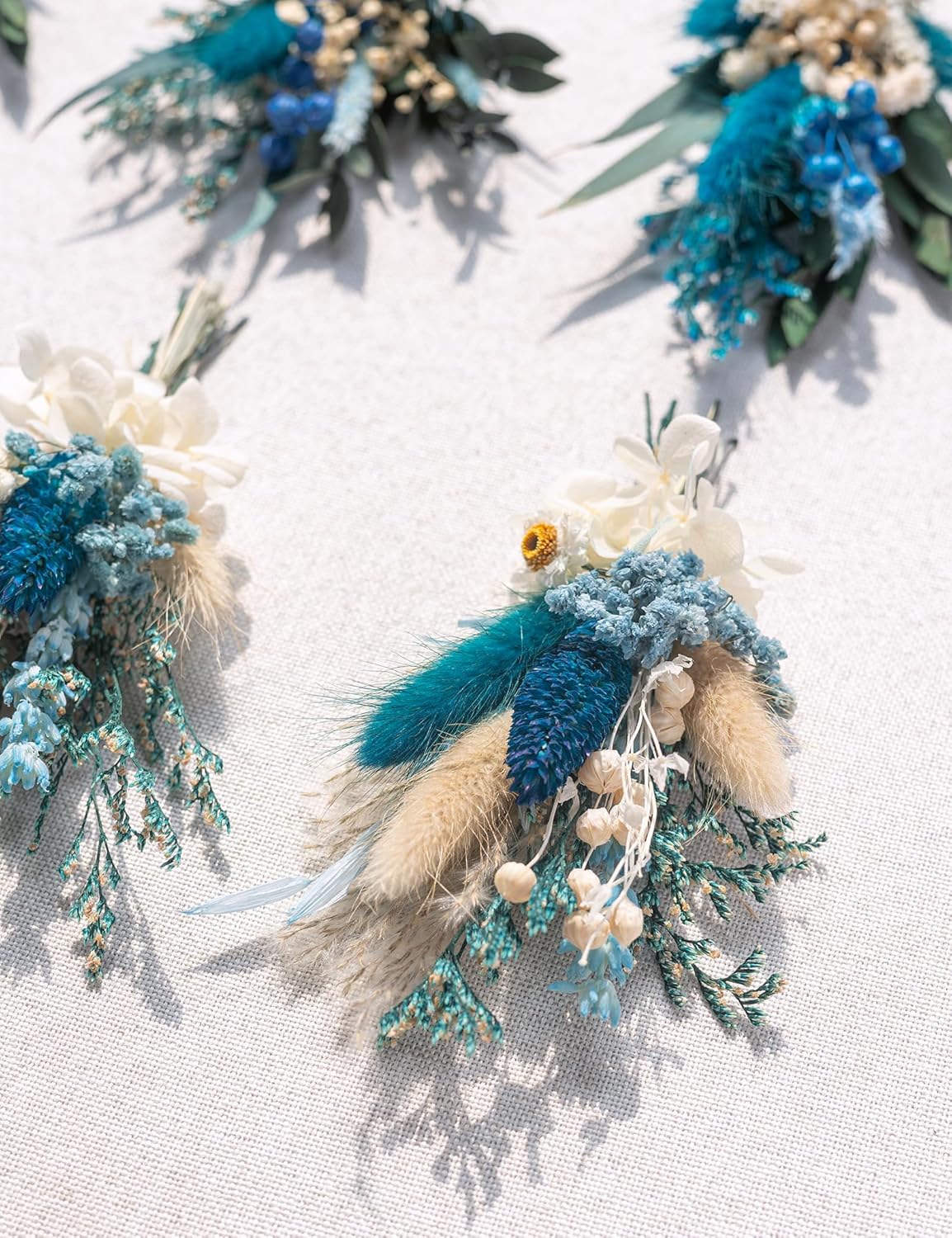 Mini Dried Flower Bouquets (Pack of 6), Blue DriedFlower Bouquets, Groomsmen and Groomsmen Boutonnieres, Dried Cake Flowers, Wall Decorations, Dried Card Flowers. (Grey Blue)
