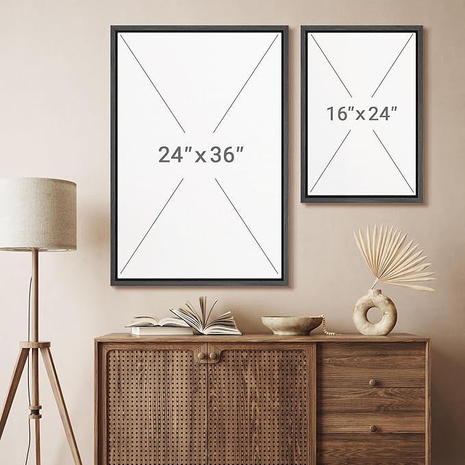 SIGNFORD Framed Canvas Print Wall Art Set Minimalist Heron Art Simplified Shapes in Neutral Tones Illustration Modern Art Decorative Nordic Nature for Living Room, Bedroom, Office - 24"x36"x2 Black