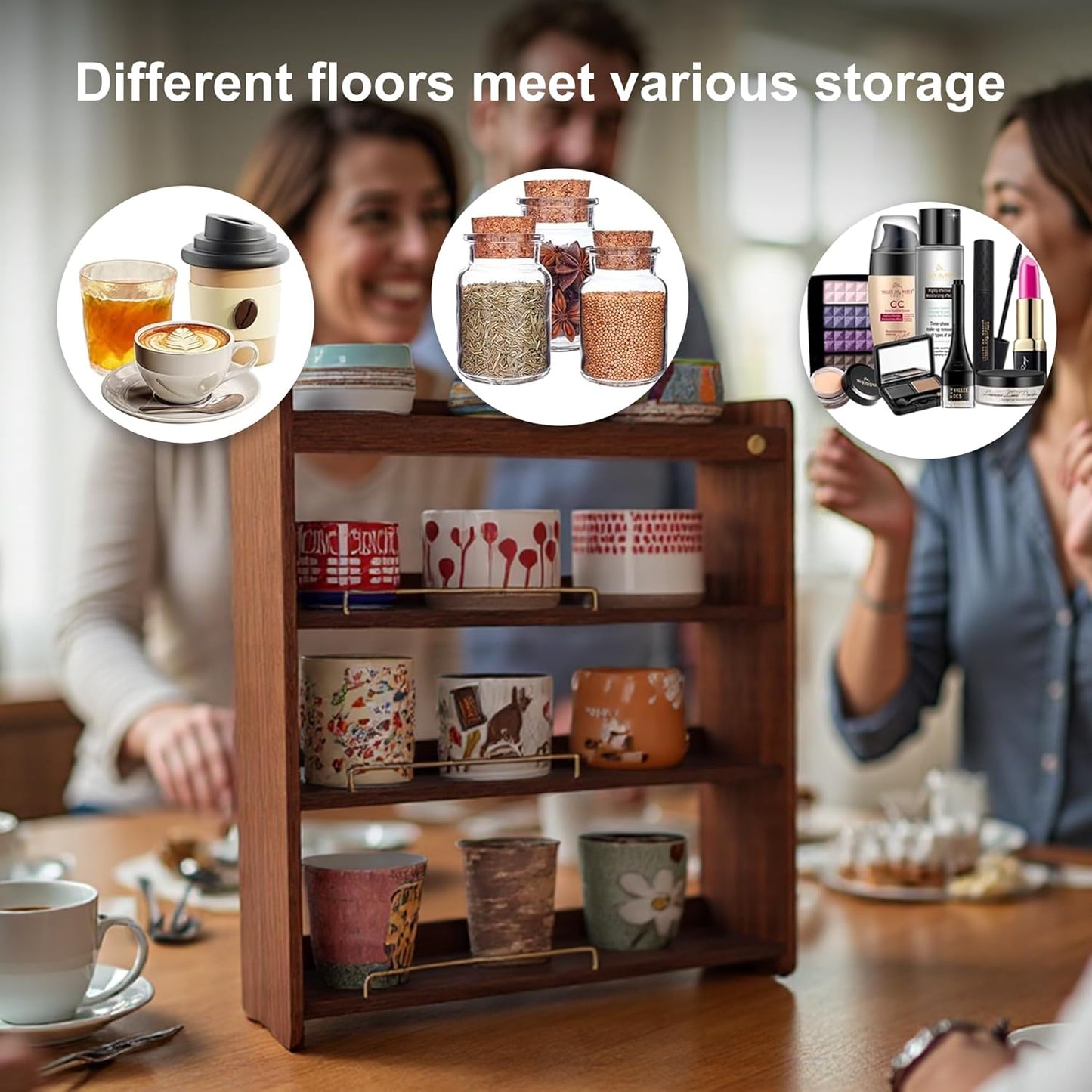 Coffee Mug Holder Wooden Cup Rack Mug Display Shelf Coffee Cup Holder for Countertop 4 Tier Wood Coffee Mugs Holder for Kitchen Coffee Cup Storage