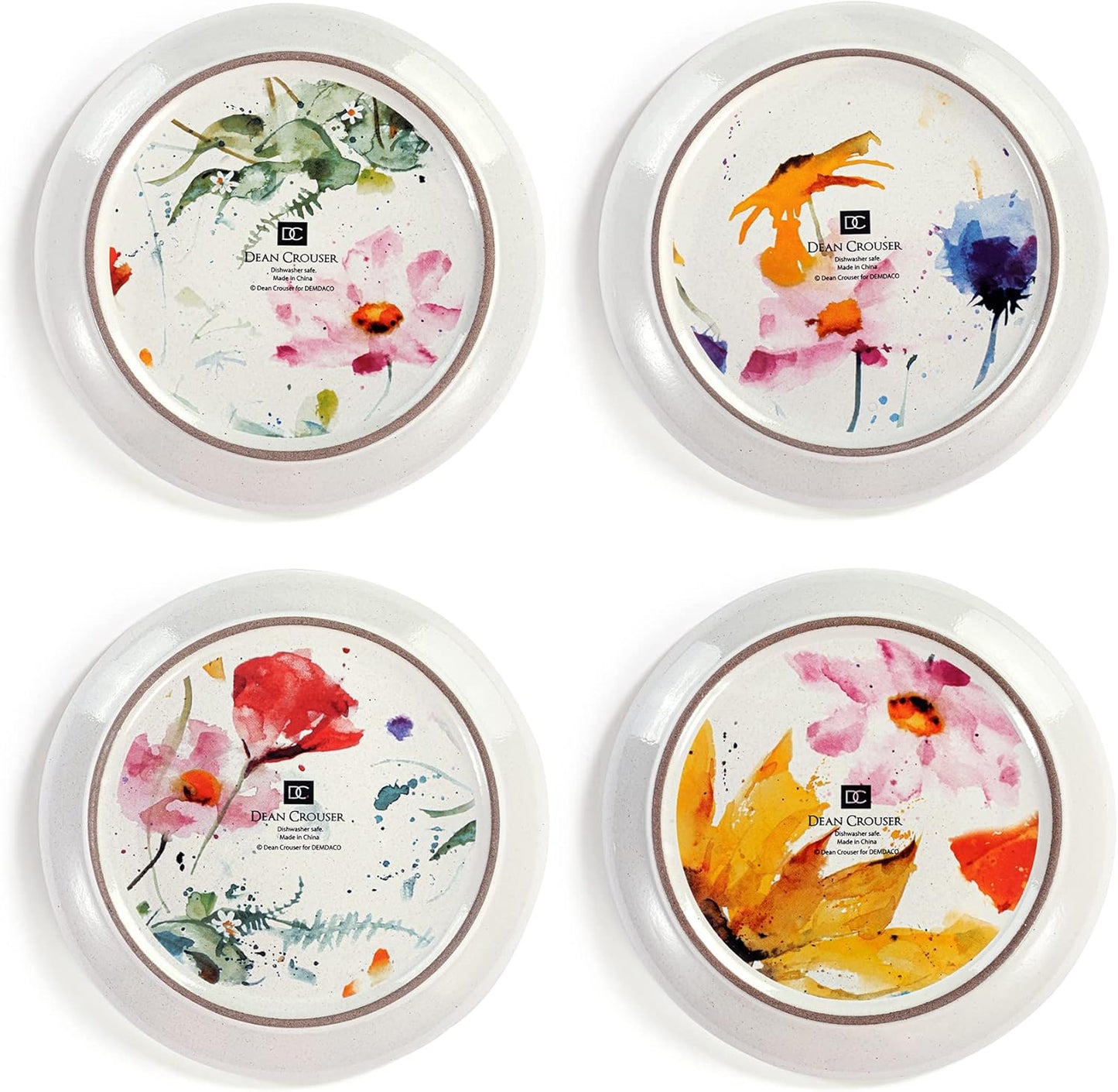 DEMDACO Watercolor PeeWee Birds 6.5 inch Stoneware Appetizer Plates Set of 4