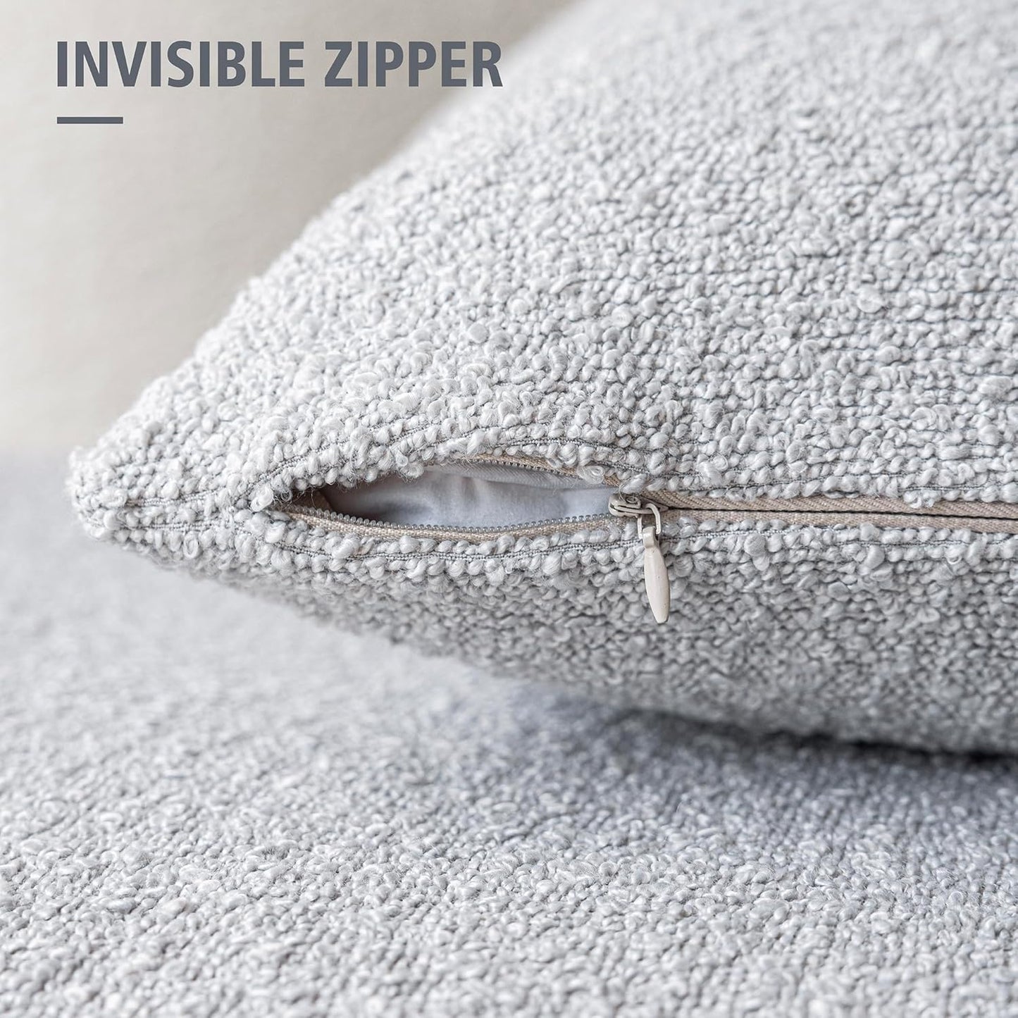 Foindtower Decorative Boucle Throw Pillow Covers Accent Solid Pillow Cases Cozy Soft Textured Couch Cushion Case for Chair Sofa Bedroom Living Room Home Decor 22 x 22 Inch,Light Grey