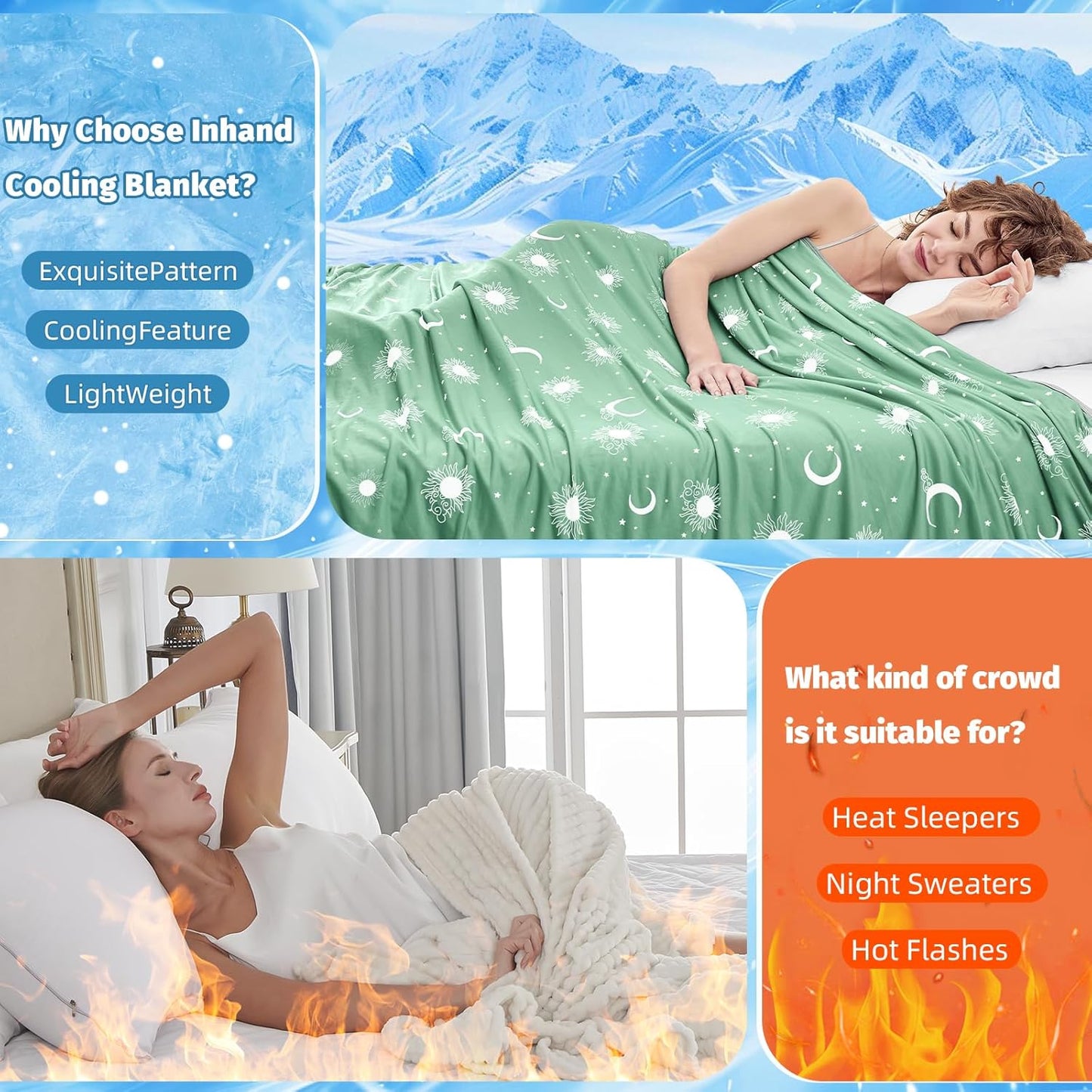 inhand Cooling Blanket Queen Size (90"x90") - Cooled Blankets for Hot Sleepers Lightweight Breathable Summer Blanket for Sleeping Night Sweats to Keep Cool in The Heat -Fruit Green