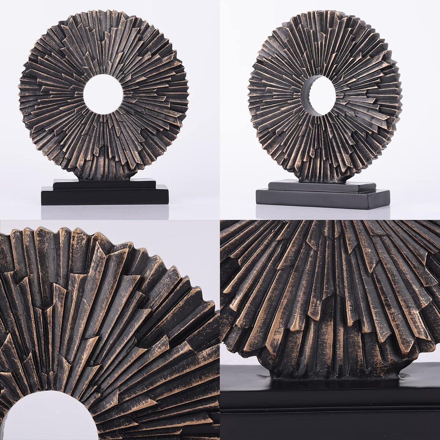 Black and Gold Home Decor Statue, Unique Office Decor, Round Line Medallion Statue for Room Decor, Shelf Top Decor, Entryway Entry Table, Floor Mantle Decor and Home Panel Decorations