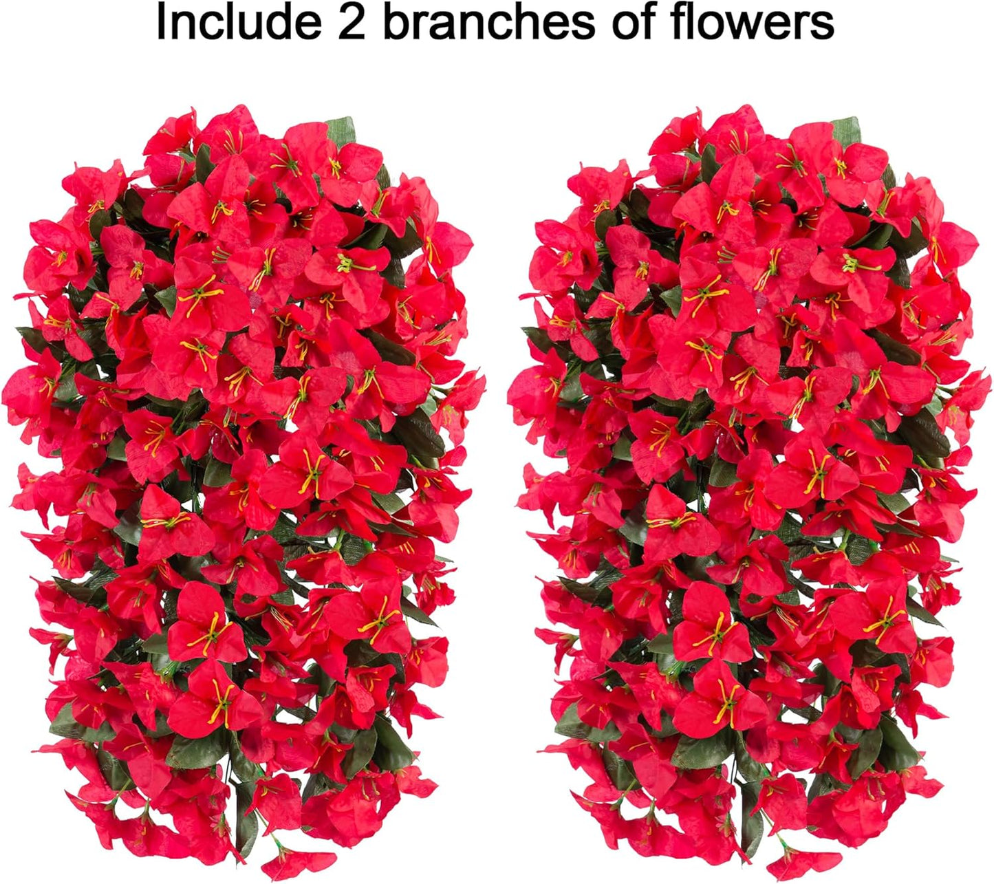 HyeFlora Bougainvillea Artificial Hanging Flowers Plants for Outdoors Decoration, 2pcs Fake Flowers Silk Bougainvillea Vines Realistic UV Resistant Faux Flowers for Outdoor Planters Porch Patio, Red