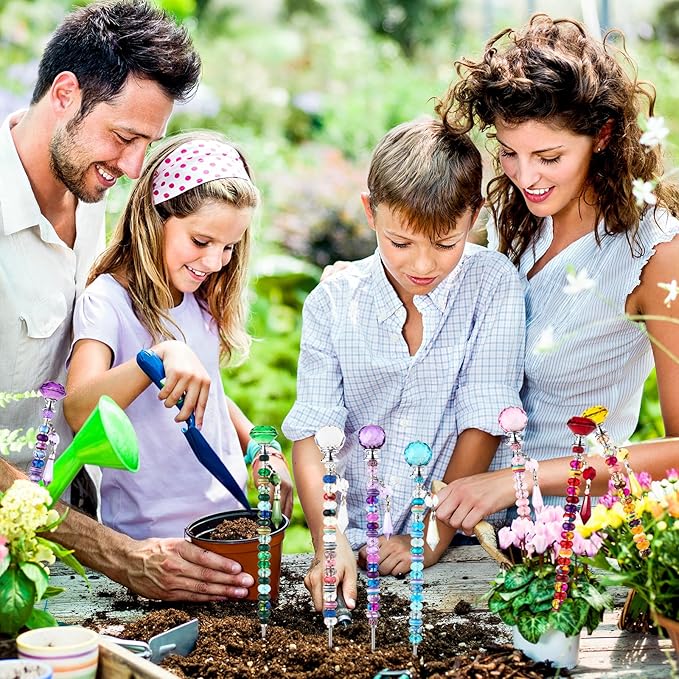 UFU 192Pcs DIY Fairy Wand Beaded Garden Stakes Kit, Fairy Wands Kit with Sparkling Crystal Pendants, Suitable for Different Holidays Garden Stakes Decorative Outdoor Beadable Items(10IN)