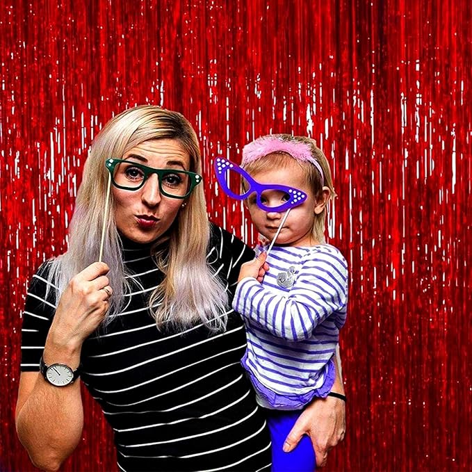 4 Pack Red Foil Fringe Curtain Backdrop, 3.28Ft x 9.84Ft Metallic Tinsel Foil Fringe Streamers Curtains for Party, Photo Booth Props, Birthday, 2022 Graduation Decoration Supplies