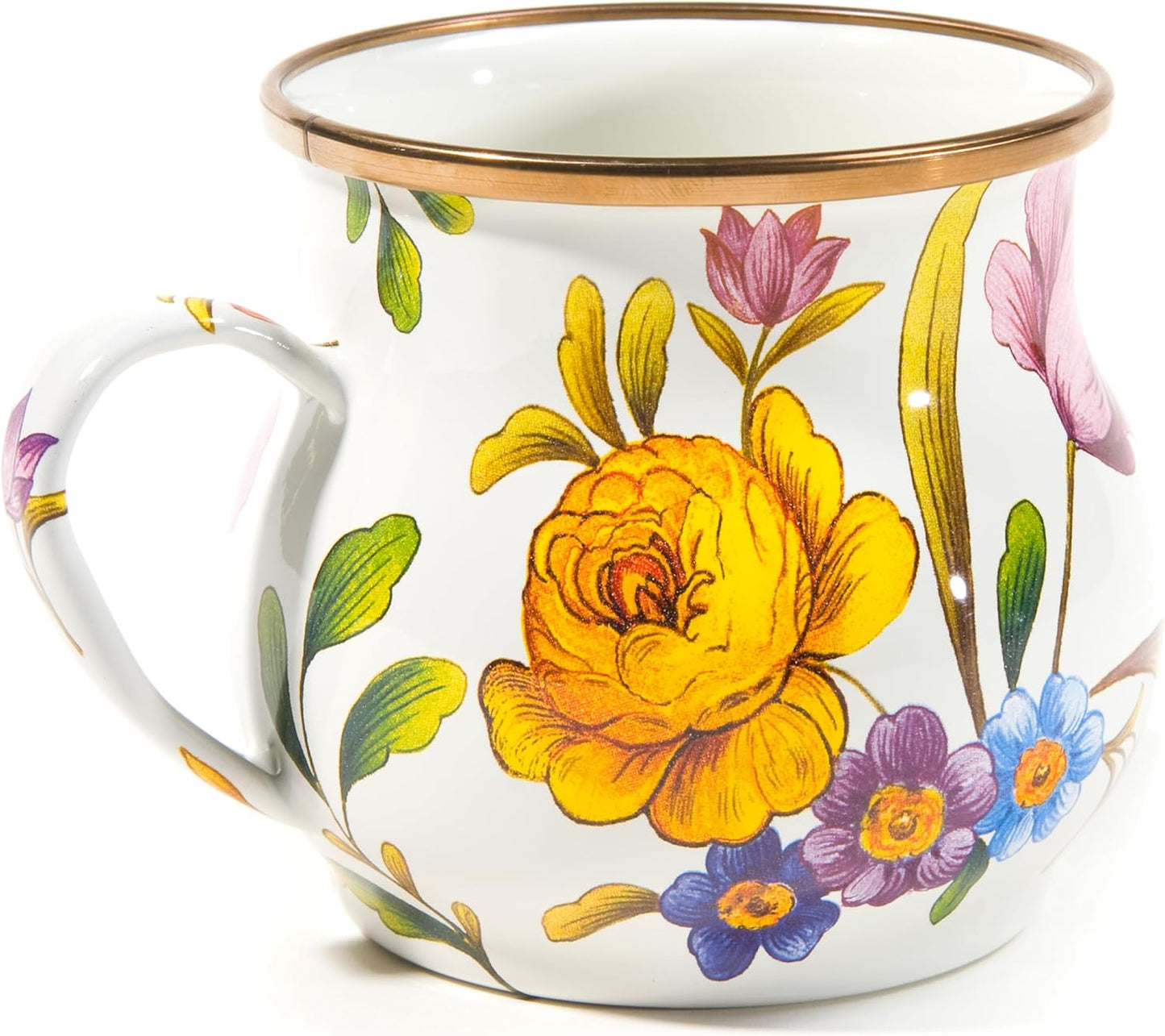 MACKENZIE-CHILDS Enamel Mug, Cute Enamelware Coffee and Tea Mug, Unique Drinkware, 16 Ounces, White Flower Market, Set of 1