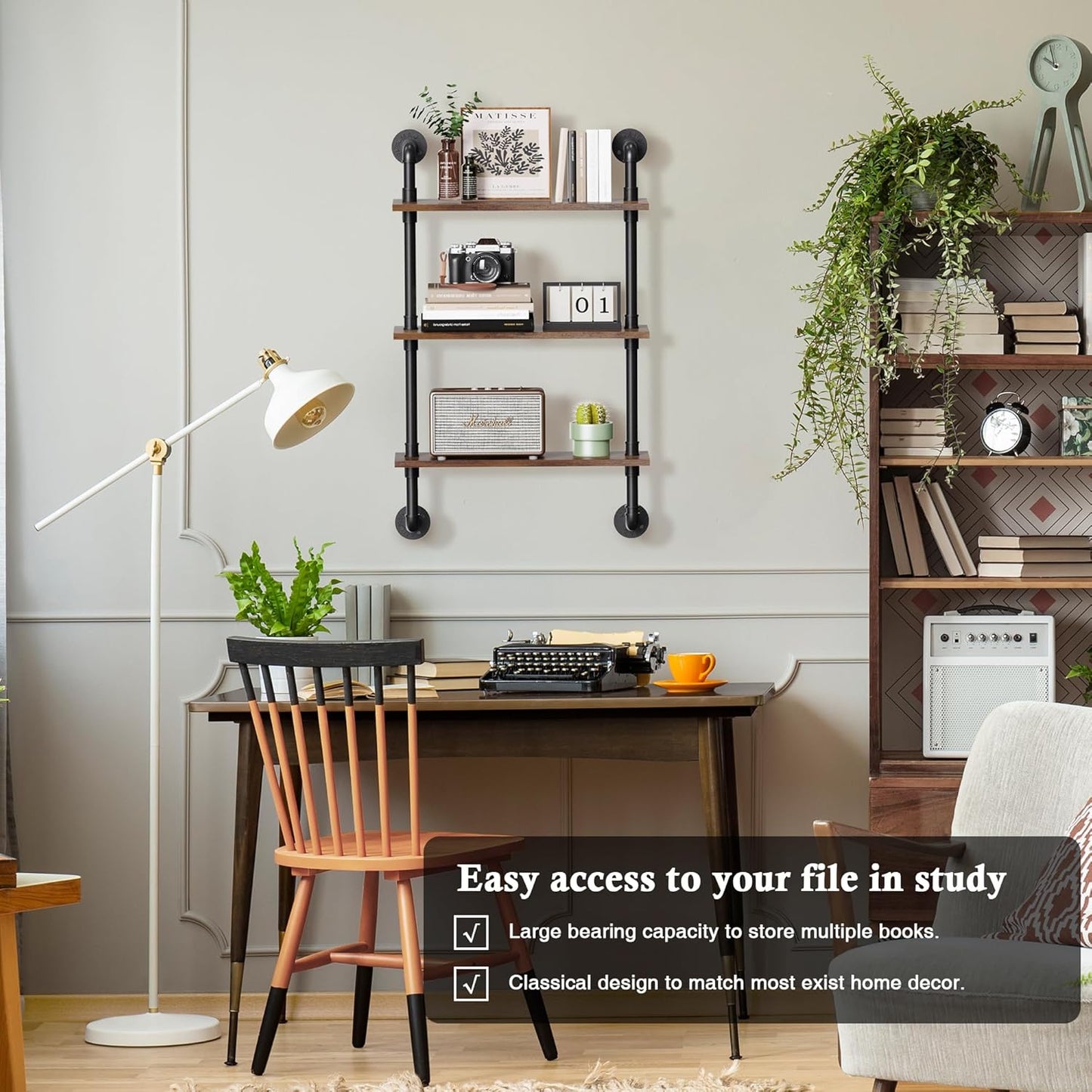 Merapi 24" Industrial Floating Shelves, Pipe Shelves for Wall, 3 Tier Rustic Wood Wall Shelves for Home Décor, Bedroom, Living Room, Bathroom…