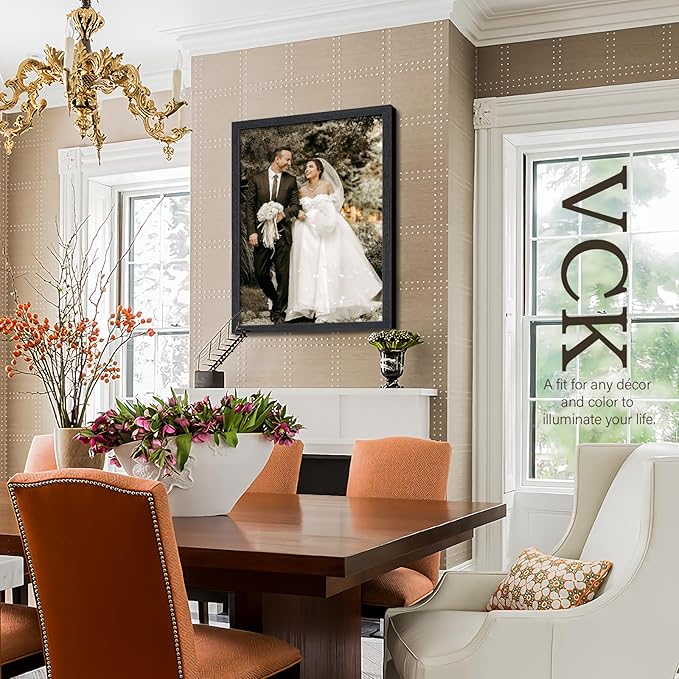 VCK 20x28 Poster Frame 3 Pack - Black Oak, Natural Textured Solid Wood Picture Frames, Wall Hanging